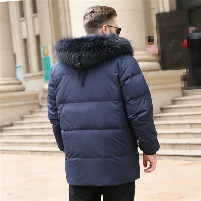 겨울 남성용 큰 모피 칼라 화이트 덕 다운 재킷, 160kg, 재킷, 긴 섹션, 플러스 사이즈 10XL 9XL 8XL 6XL 7XL 5XL