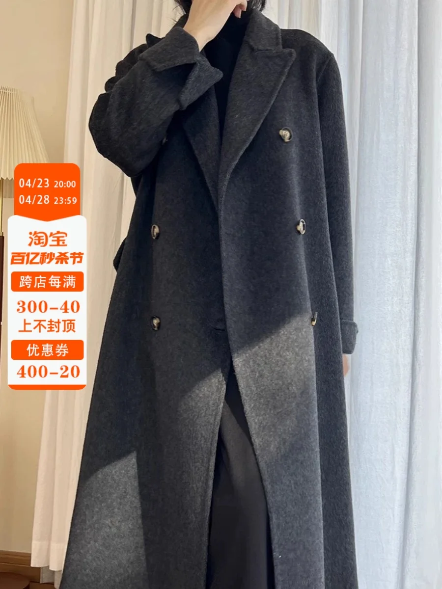 

Dalian Dongyue Classic Double sided Cashmere Coat Women's Mid length 5% Angora Rabbit Hair Suit Collar Wool Coat