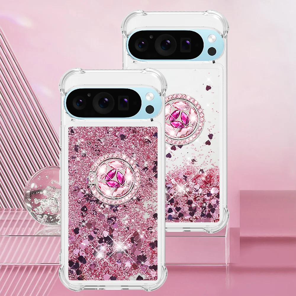 Luxury Quicksand Glitter Ring Holder Case with Shiny Soft Airbag Shockproof Cover
