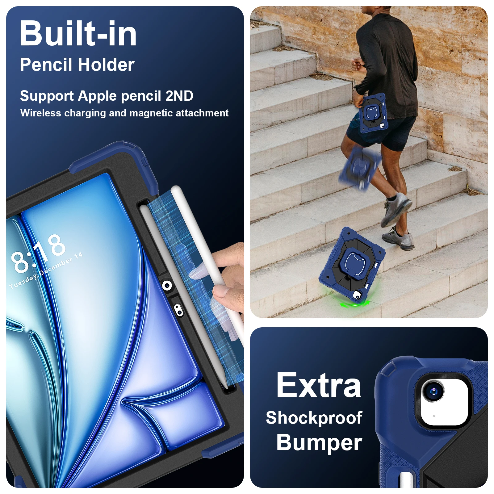 Armor Rugged Tablet Case For Ipad Air With Rotating Stand & Pen Slot_voghion.com