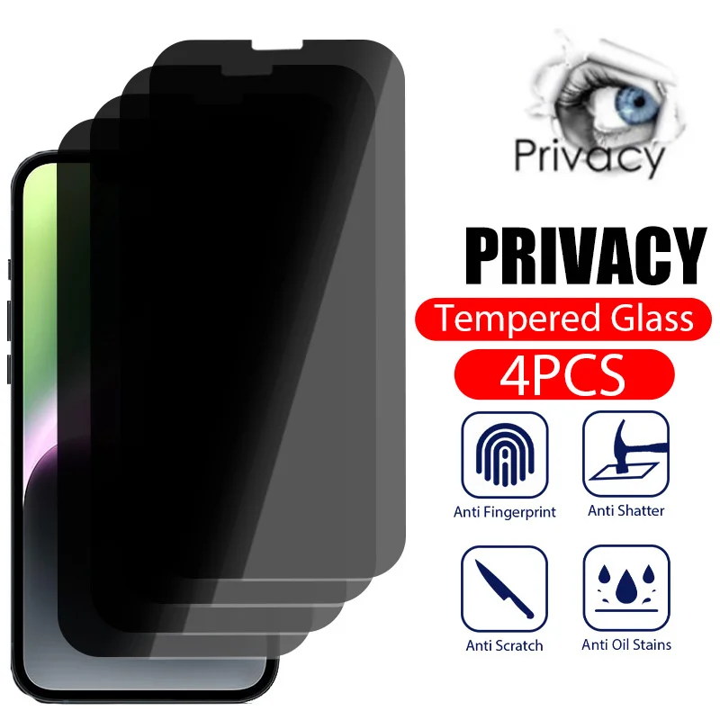 

4 шт., антишпионское закаленное стекло для iPhone 11 12 13 14 Pro Max 6 7 8 14 Plus SE2022 XS Max XR X