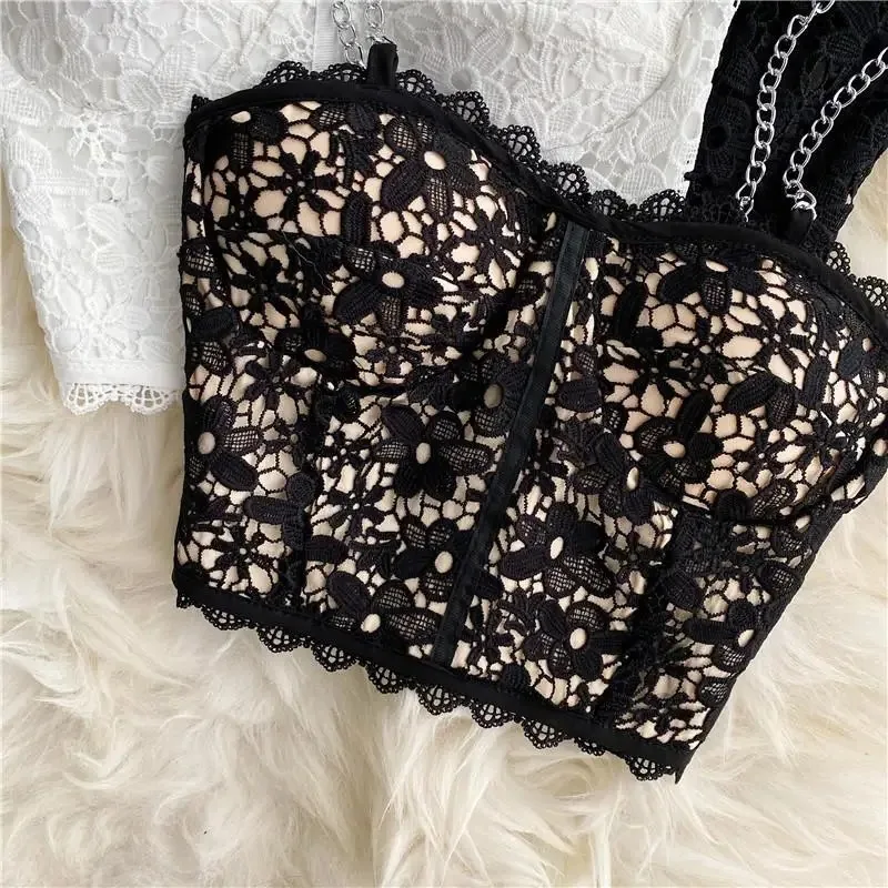 Fashion Sexy Spice Cutout Lace Women Underwear Iron Chain Sexy Bra One-Piece Full Cup Slip Wire Free Chest Binder Bras