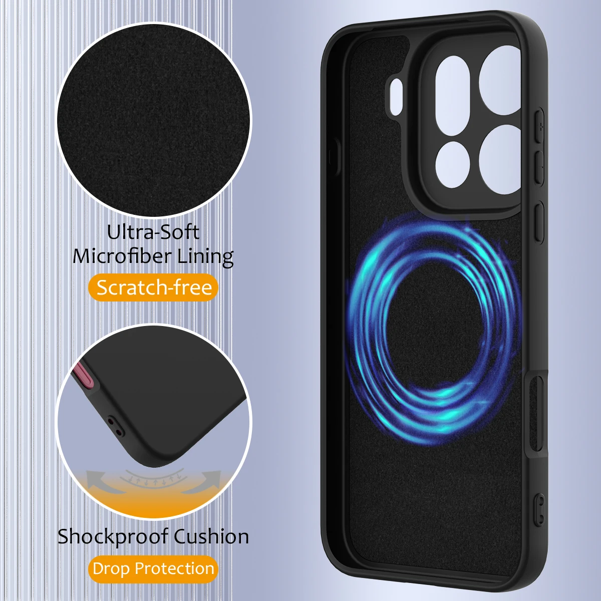 Matte Liquid Silicone Anti-Fingerprint Magnetic Wireless Armor Back Cover