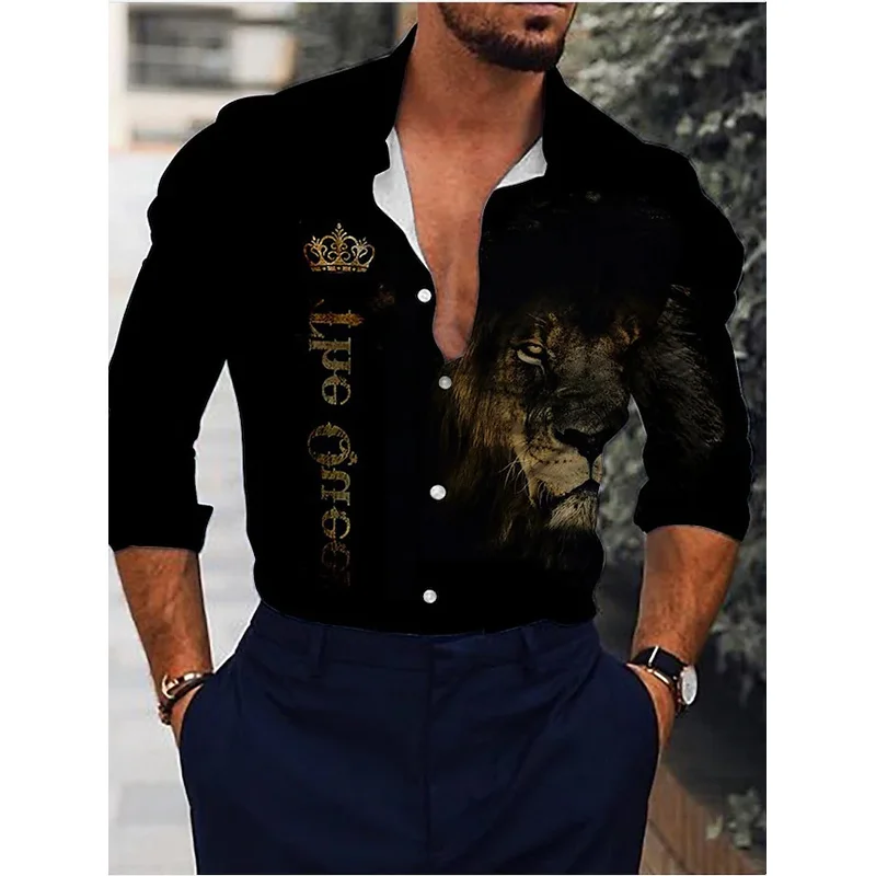 

Graphic Printing Of Men's Shirts In Summer 2023 Lion Button Top Long Sleeve Button Shirt Clothing Design Comfortable Top S-6XL