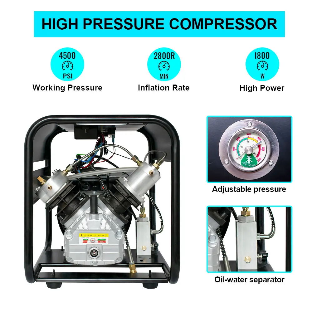 TUXING TXED011 4500Psi 300Bar 30Mpa PCP Air Compressor Electric Air Pump  Pneumatic Rifle High Pressure Paintball Airgun 6.8L Tank Diving