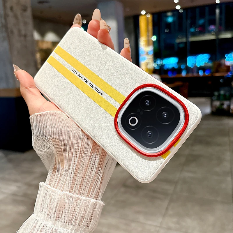 Plain Leather Color-Block Anti-Drop and Anti-Fingerprint Phone Case