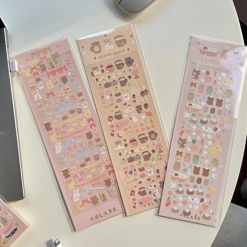 1Pc Korean Popular Cartoon Bunny Bear Laser Sticker Scrapbooking Stick DIY Material Stationary Kawaii Art Decoration Supplies