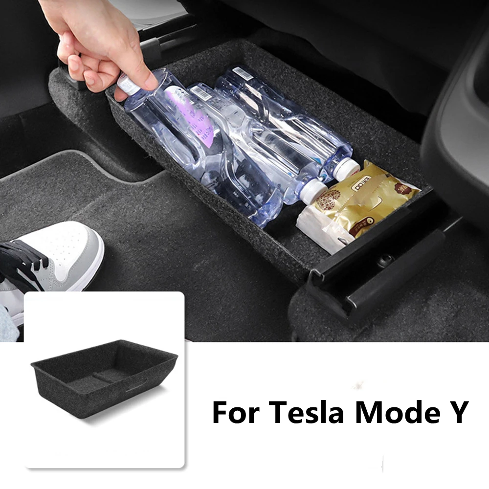 

​For Tesla Model Y High Capacity Organizer Case Under Seat Hidden Box Storage Box Felt Cloth Drawer Holder Black