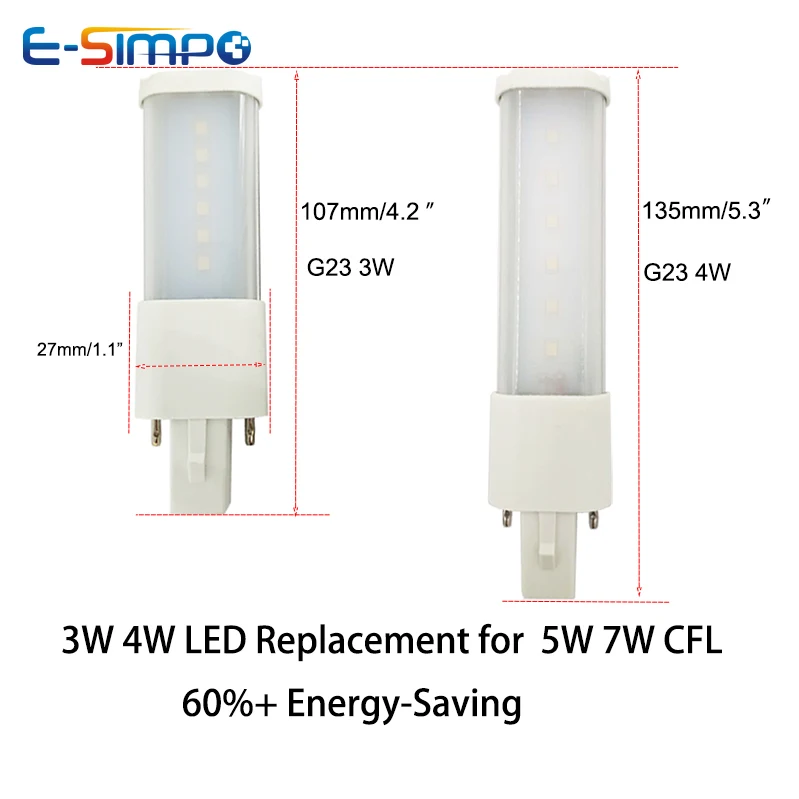 1개 3W 4W 5W G23 GX23 2G7 LED 전구 수평 측면 플러그 천장 CFL PL-S 7W-13W 대체용 3000/4000K/6000K 플러그 절전형 램프
