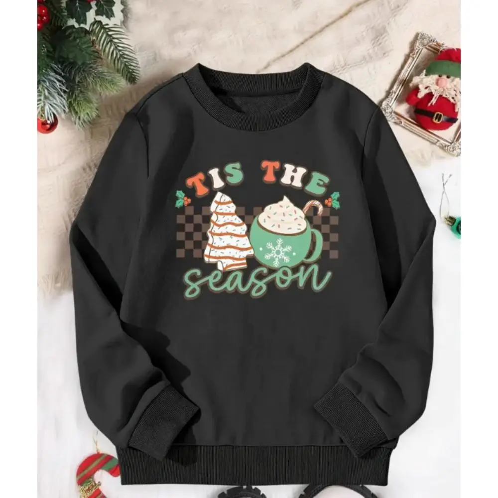 Christmas ''Tree & Cup'' Print Pullover Girls Holiday Casual Loose Long Sleeve Sweatshirt Tops Clothes Gifts