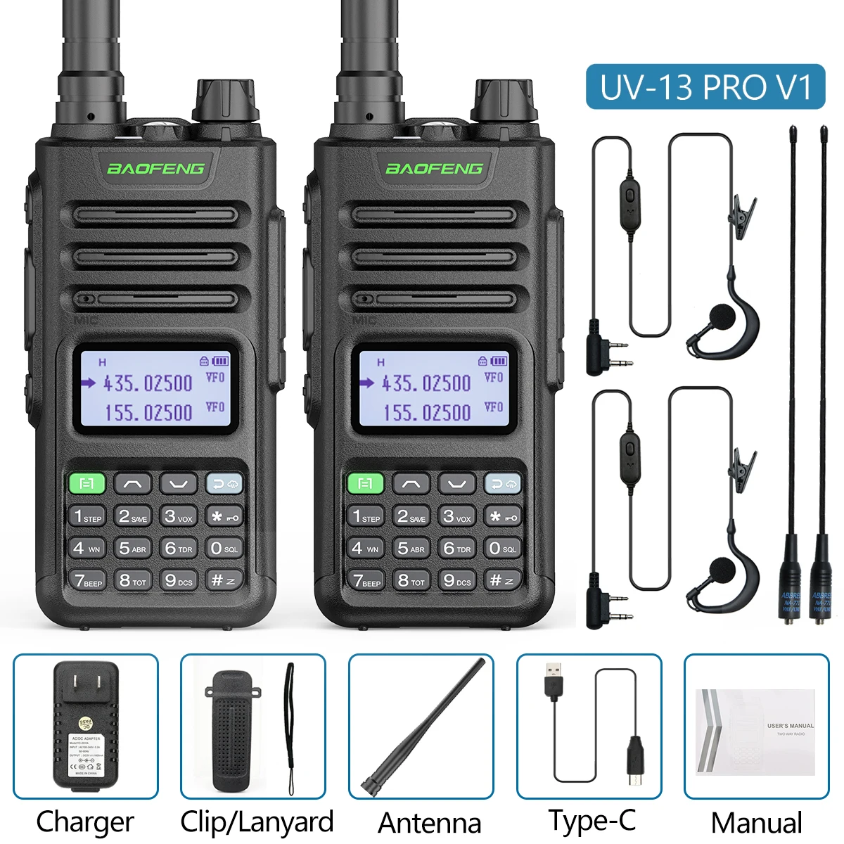 walkie talkie range 2PC BaoFeng UV-13 PRO 10W High Power Walkie Talkie UV13 Pro Support Type-C Charger 50KM Long Range Distance  Upgrade UV-5R BF-9R walkie talkies for adults Walkie Talkie