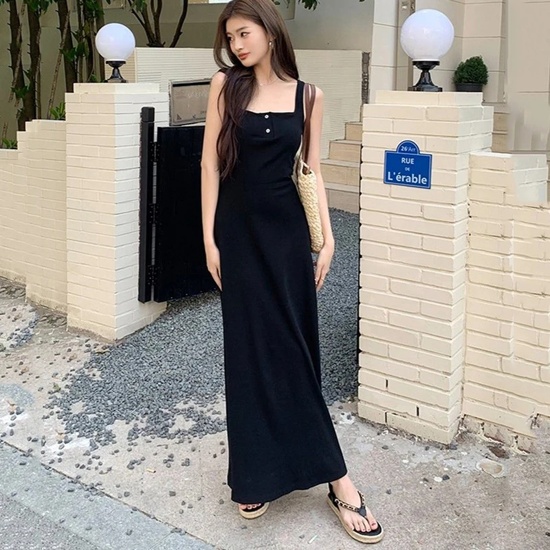 Black Spaghetti Strap Style Long Maxi Dress for Women