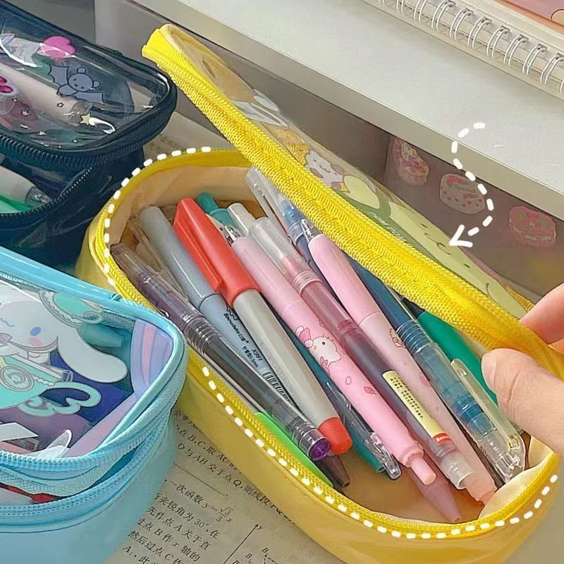 Sanrio Large Capacity Pencil Case Kawaii Transparent Cosmetic Bag Hello  Kitty Pen Case Cute Student School