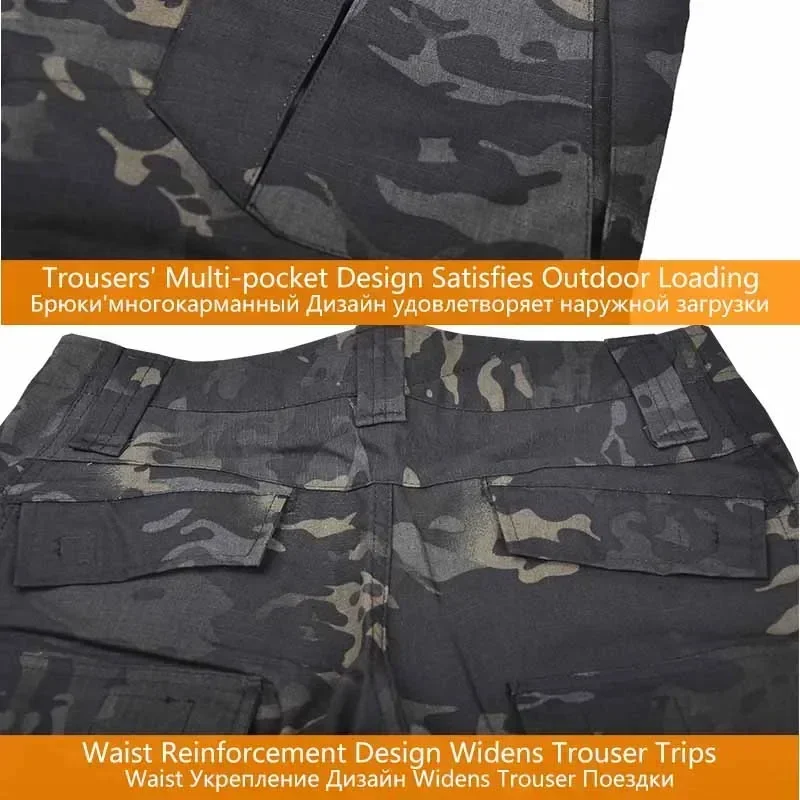 Combat Camo Pants Men Outdoor Tactical Hiking Working Hunting Wear Resistant Multi-pocket +Knee Pads
