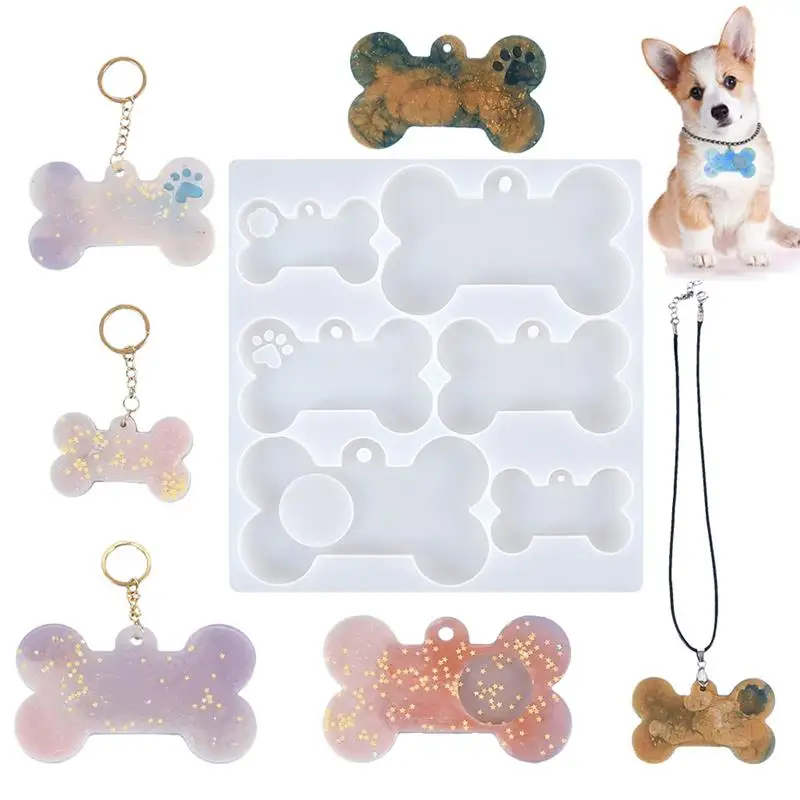 10 Pieces Pet Cat Tag Resin Mould Dog Bone Shaped Tag Mould Dog Tag  Keychain Silicone Moulds with 22 Pieces Key Chain with Rings for Epoxy  Resin