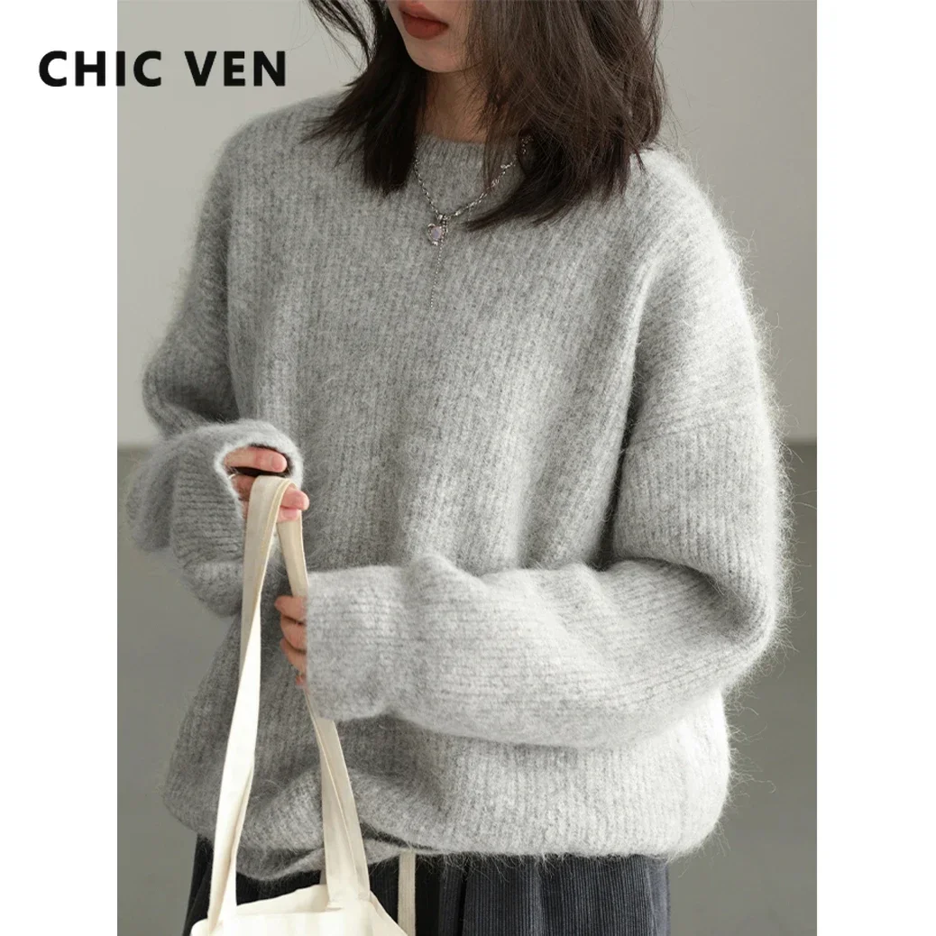 CHIC VEN Women Sweater Long Sleeve Pullover Solid Loose O Neck Soft Alpaca Female Tops Woman Knitwear Jumpers Spring Autumn 2024 2