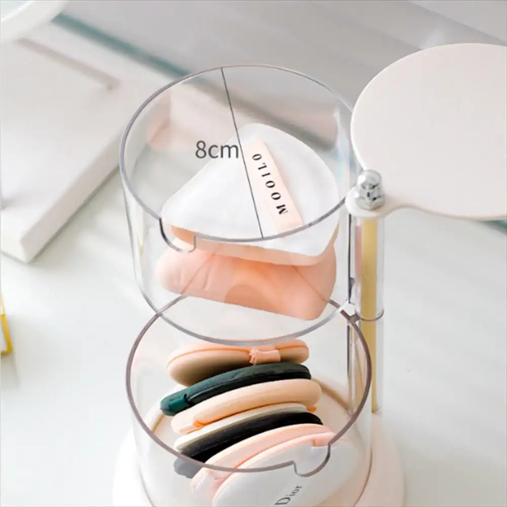 Desktop Cosmetic Organizer 360 Rotating Multi-Layer Dustproof Organizer Makeup Remover Swabs Beauty Eggs Jewelry Puff Organizer 4