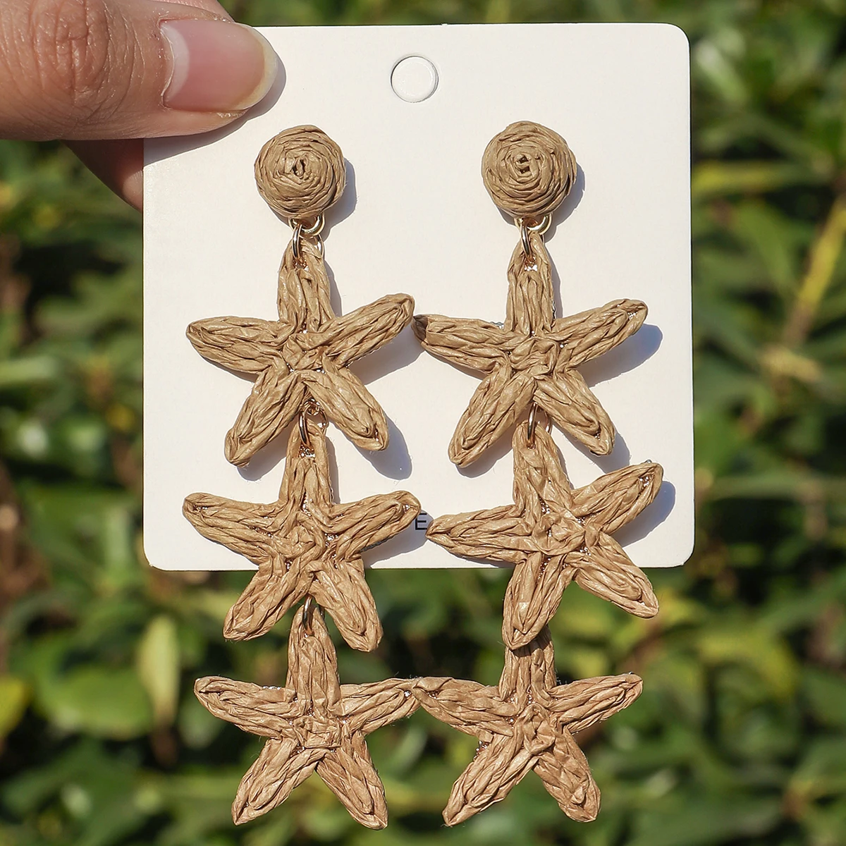 Bohemian Fashion Raffia Starfish Earrings for Women Geometric Ocean Animal Rattan Knit Long Hanging Earring Summer Beach Jewelry