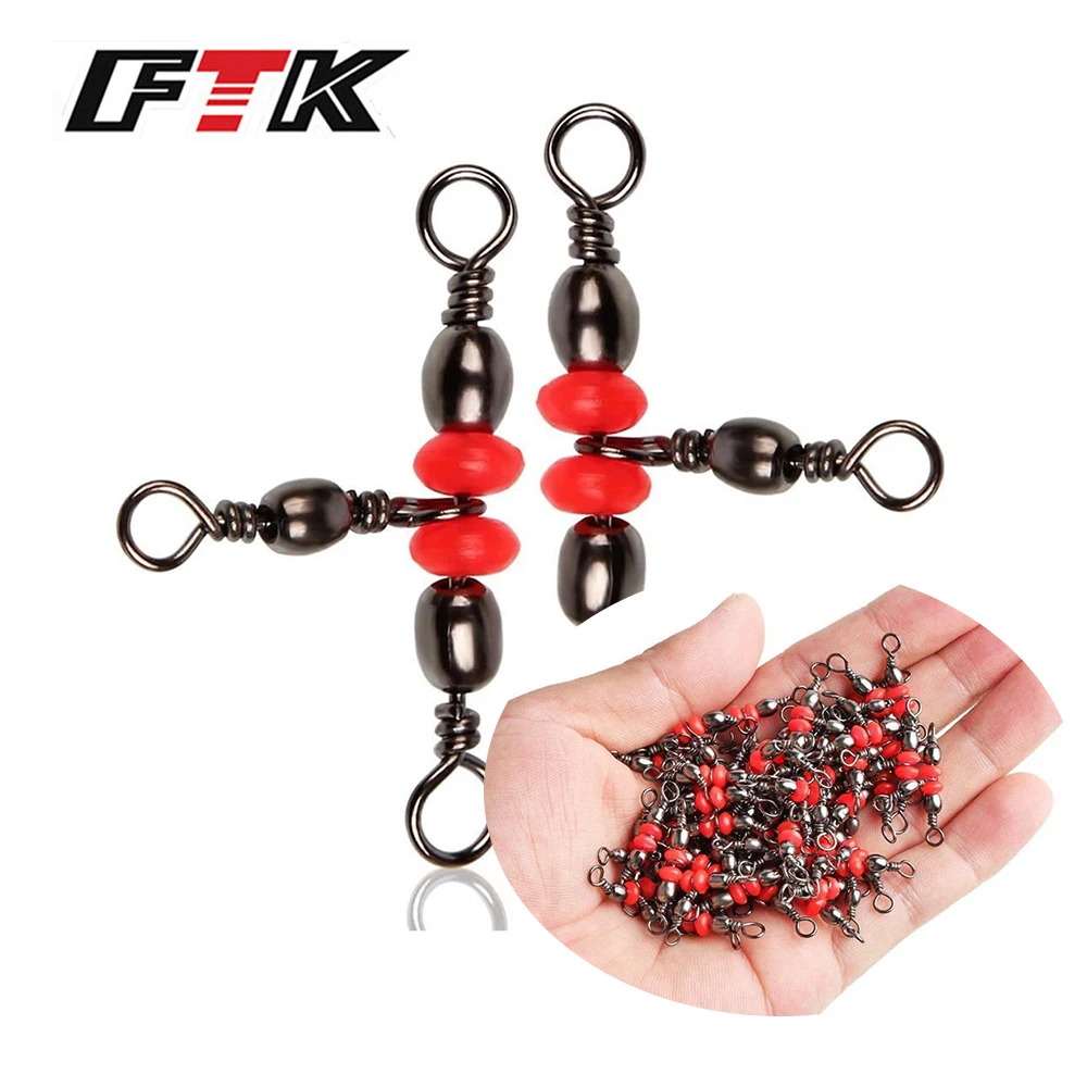 FTK 10Pcs Fishing Tackle Connector Swivel 3 Way Snap Rolling Triple Swivel  T Turn Barrel Cross Line Swivels for Fishing Line