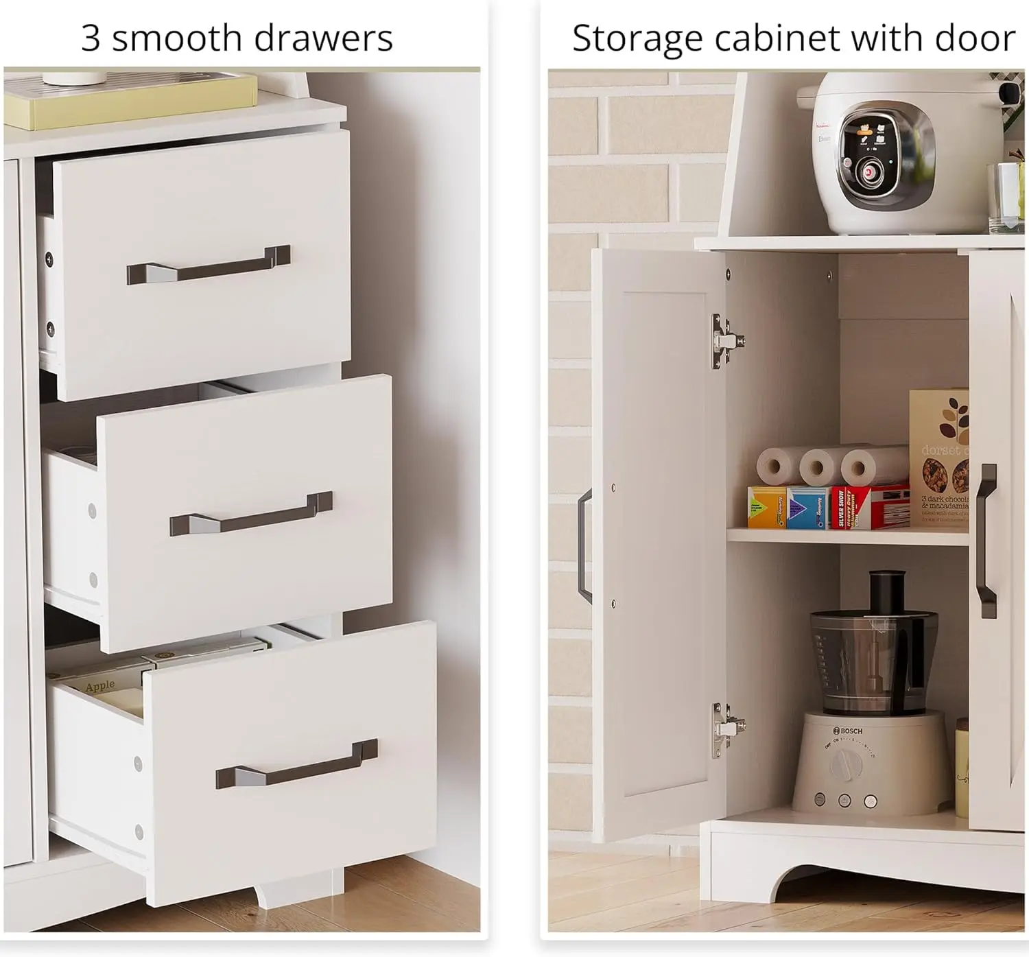 Coffee Bar Cabinet with Storage and Customizable Pegboard and Power Outlet, 71" Kitchen Buffet Sideboard with 3 Drawers and 6