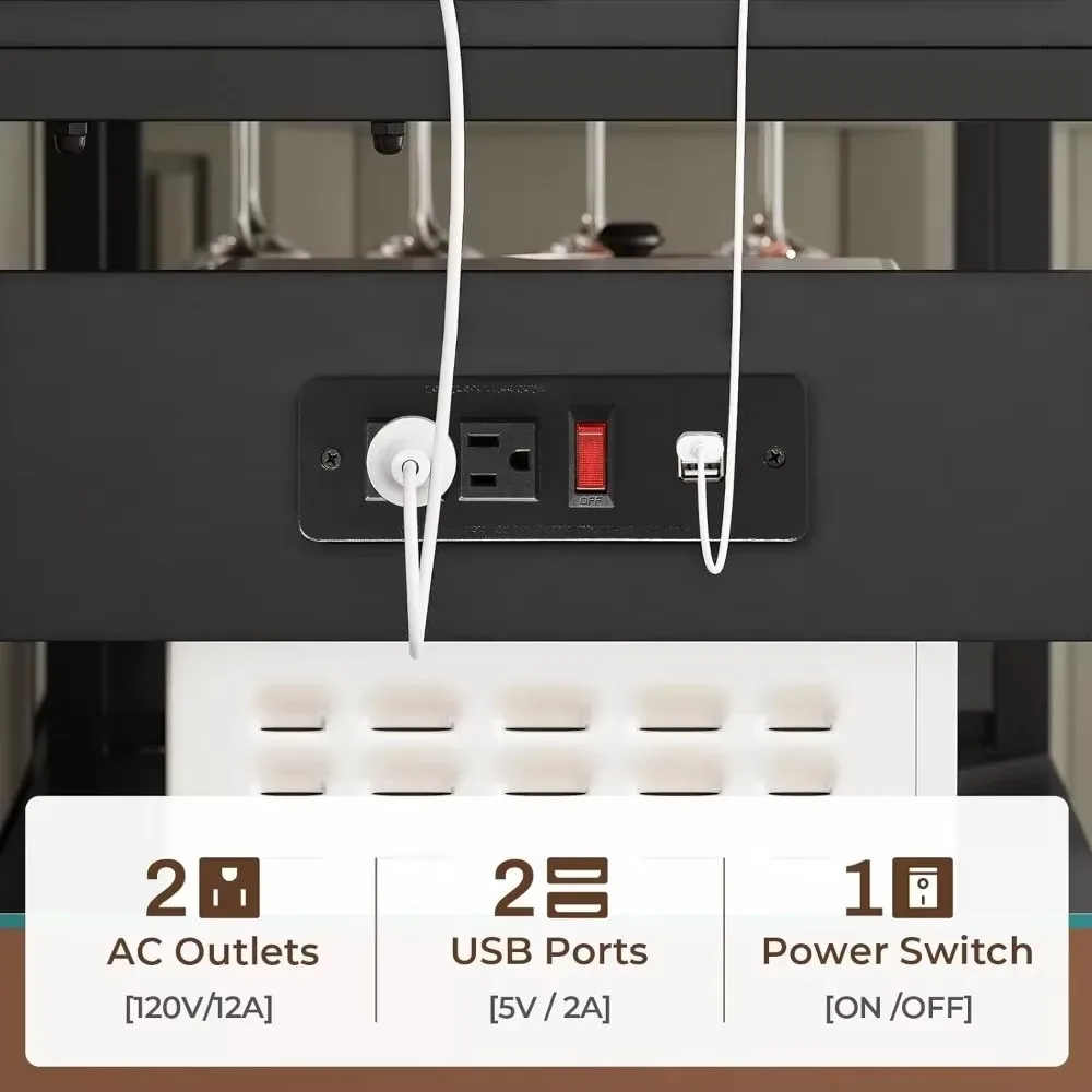 Farmhouse Bakers Rack with Power Outlet and LED Light
