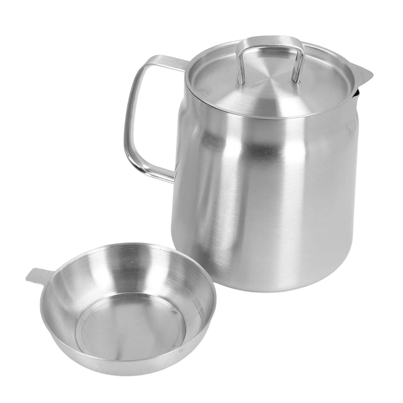 1.5L/2L Oil Strainer Pot 304 Stainless Steel Oil Residue Separator Ergonomic Handle Large Capacity Separation Bottle