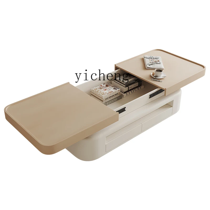 

ZC Simple and Modern Coffee Table Living Room Home Small Apartment Rectangular Multi-Functional Cream Style Tea Table