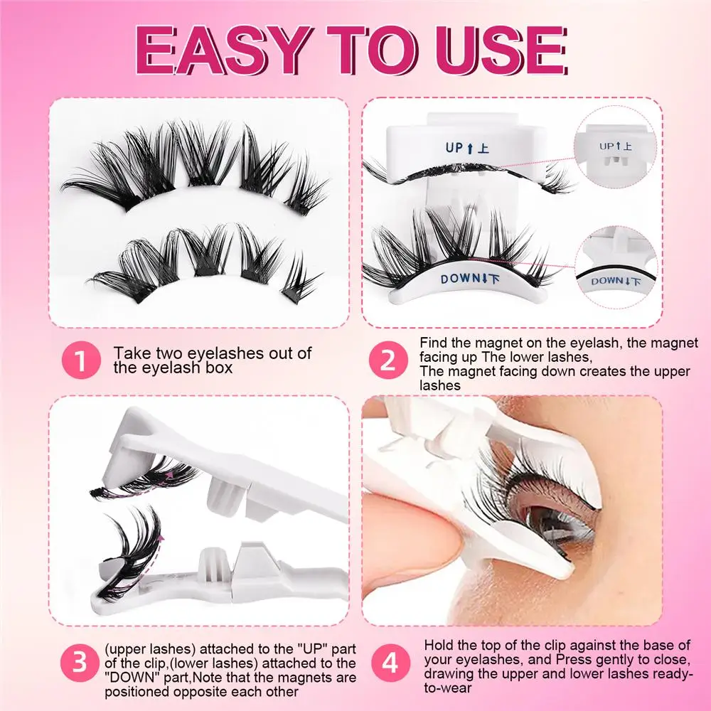 Suction Magnetic Eyelashes with Applicator No Glue Needed Natural Magnetic Lashes Kit No Removal Fixed Position