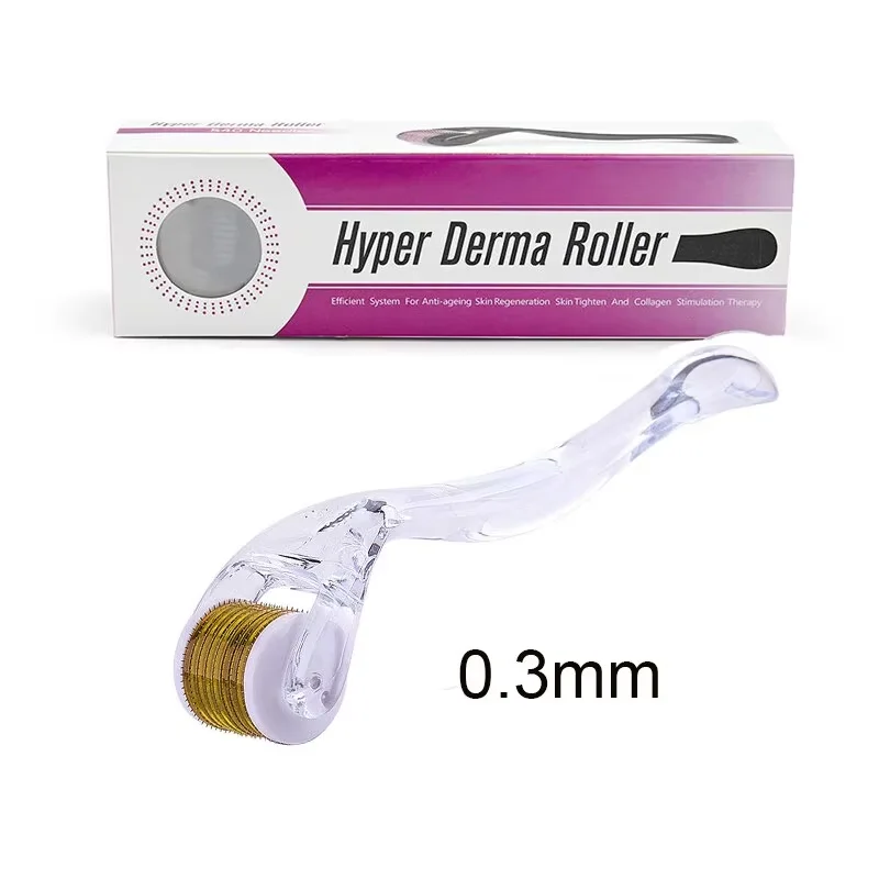 0.25-0.3mm Microneedle for Facial Body Hair Growth Derma Roller for Skin Beard 540 Needles Micro Face Roll Tool Gold Purple
