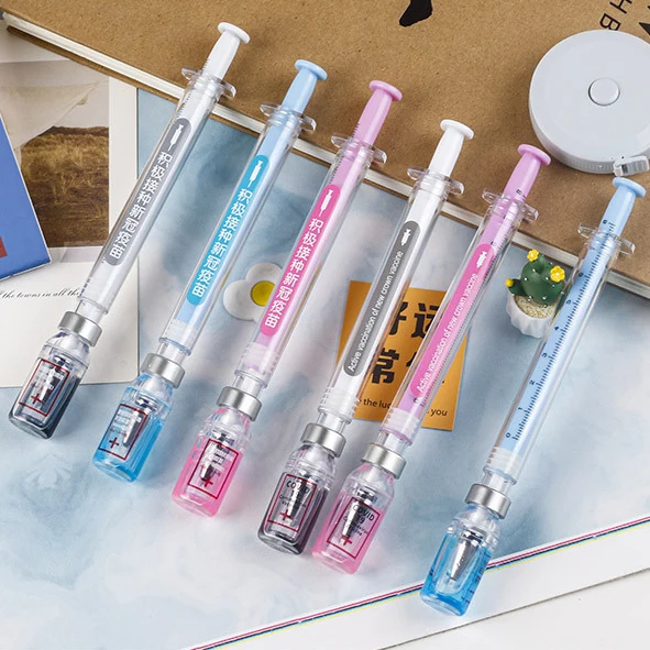 

6Pcs Syringe Gel Pen Simulation Eliminates Injection Syringe Shape Ballpoint Pen Black Signature Pen Simulation Vaccine Pens