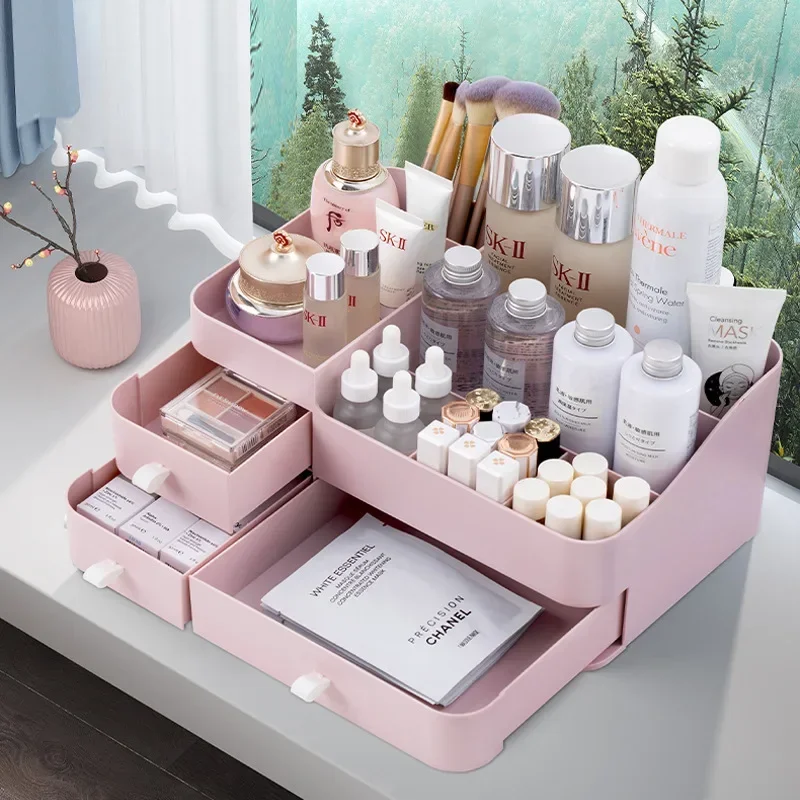 1pc Large Capacity Makeup Organizer for Vanity Desk Organizer with Drawers for Cosmetics Lipsticks Jewelry Care Skincare 6