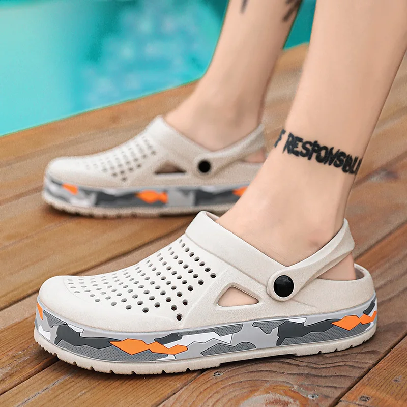 

2024 Summer Trendy Men's Sports Barefoot Sandals Breathable Thick Sole Hole Shoes Anti Slip Beach Shoes Barefoot Wading Sandals