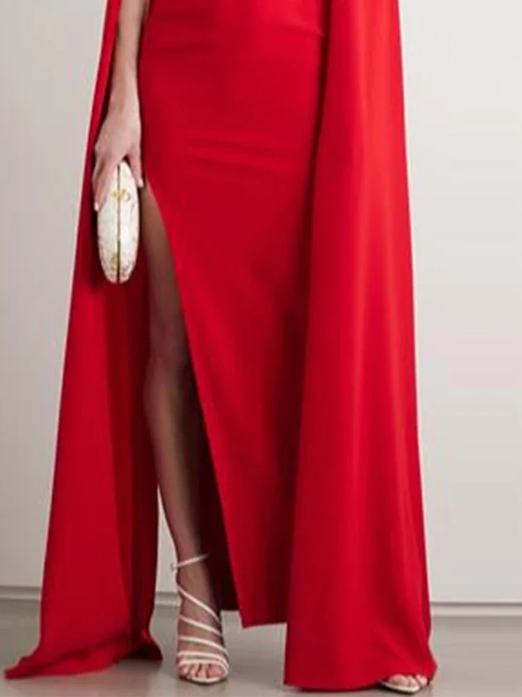 

Red Long Sleeve Solid Color Dance Dress For Women 2024 Spring Fashion Female New Party Evening Dresses