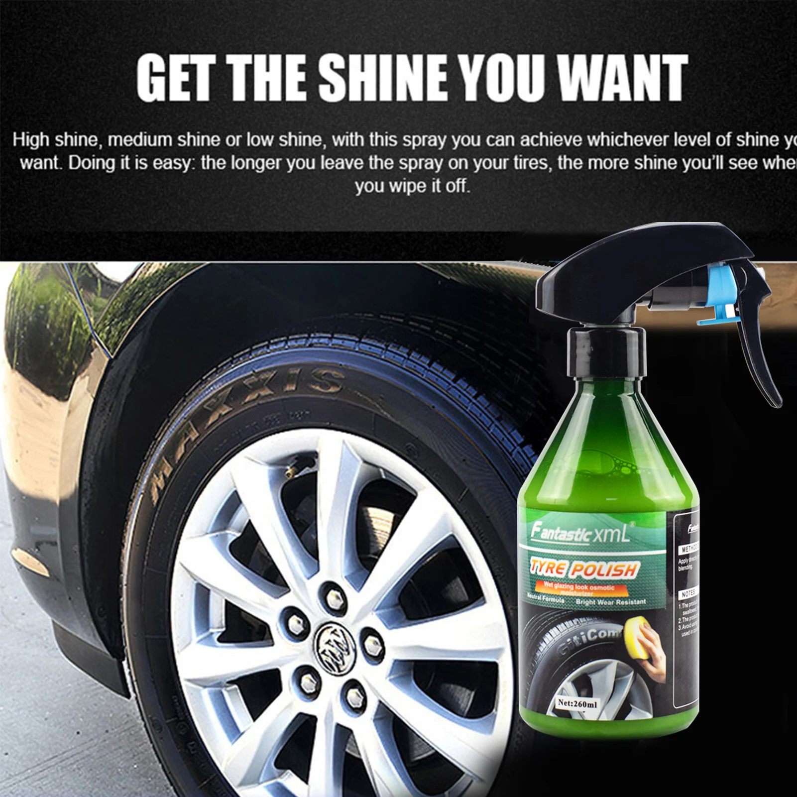 

260ml Car Tyre Shine Polish Wax Plastic Retreading Agent Auto Tire Shiny Polishing Spray Coating Wax Tire Care Brightener Agent