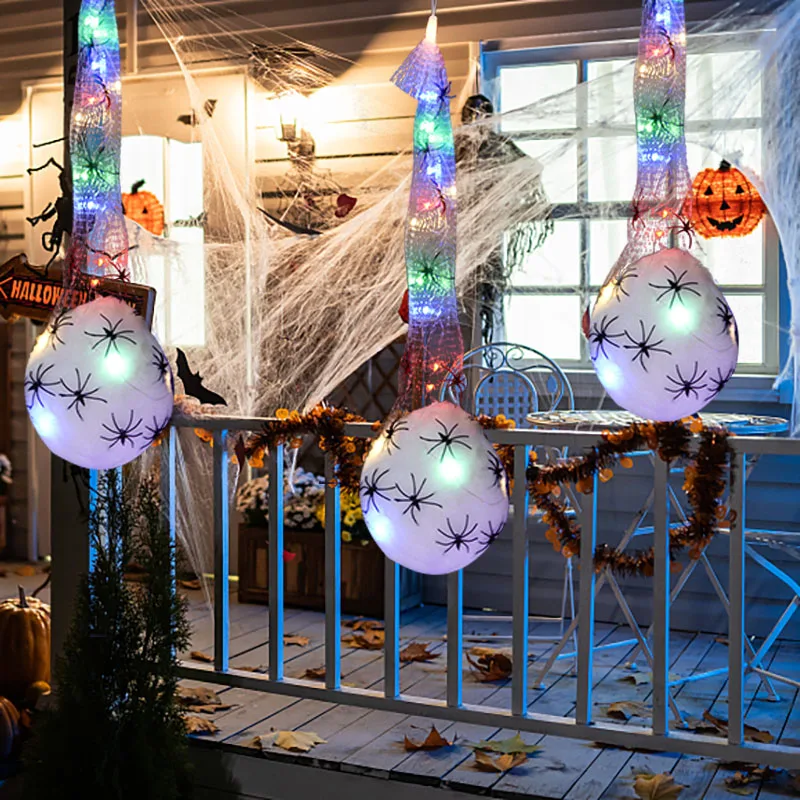 

3pcs Halloween Hanging Spider Egg With Lights Haunted House Props Led Spider Web Egg Ball Indoor Outdoor Halloween Party Decor