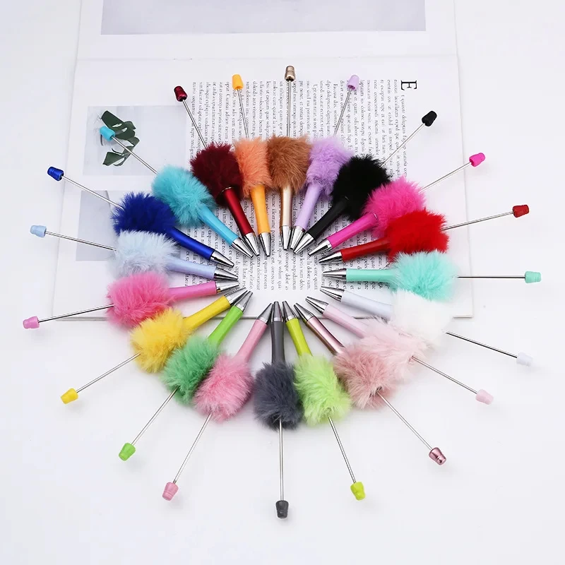 

50pcs Creative DIY Plush Bead Pen Colorful Beaded Ballpoint Pens Handmade Plush Decoration Cute Ballpoint Pen for Writing