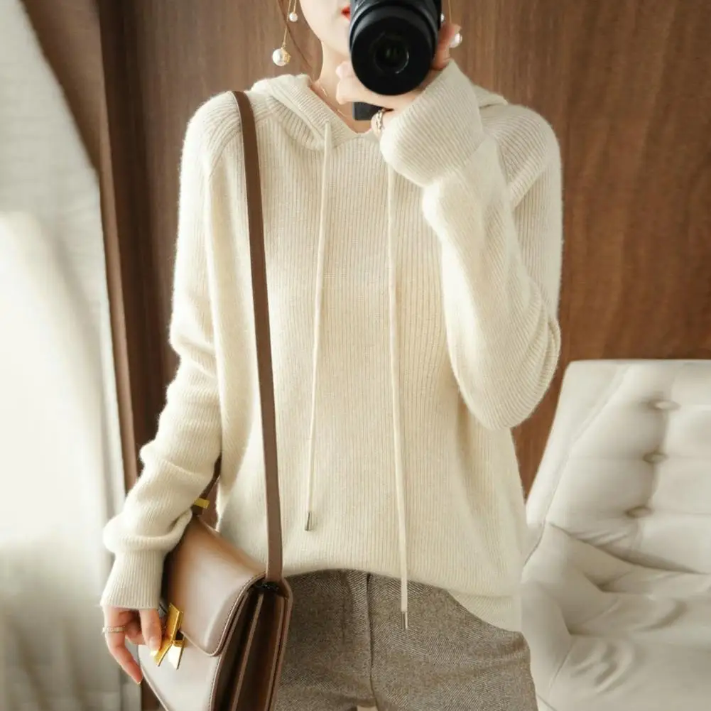 

Soft Elastic Hoodie Cozy Knit Sweatshirt Blouse Women's Casual Loose Fit Hoodie with Drawstring Soft Warmth for Fall Winter