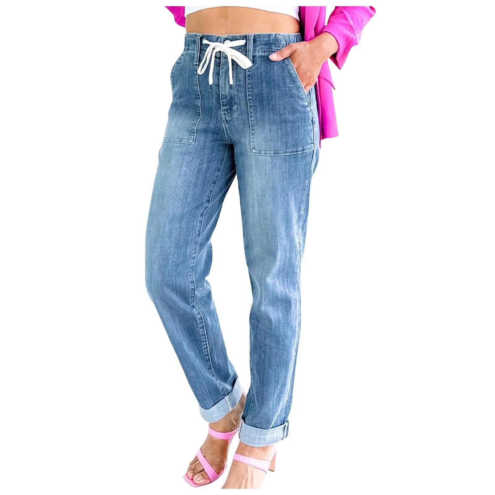

Ladies Pull-On Drawstring Joggers Casual Jeans For Women Casual Straight Pants New Fashionable And Minimalist Women'S Pants