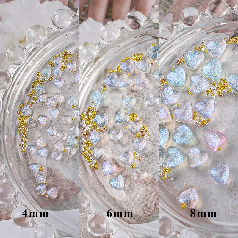 50pcs Ice Transparent Heart Changing Color Nail Charm Mixed Flat Bottomed Diamond Sequin Crystal Nail Charms Accessories 3
