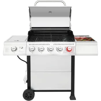 5-Burner BBQ Propane Grill, Stainless Steel Barbecue Gas Grill for Outdoor Patio Garden Picnic Backyard Cooking, 64,000 BTU 6