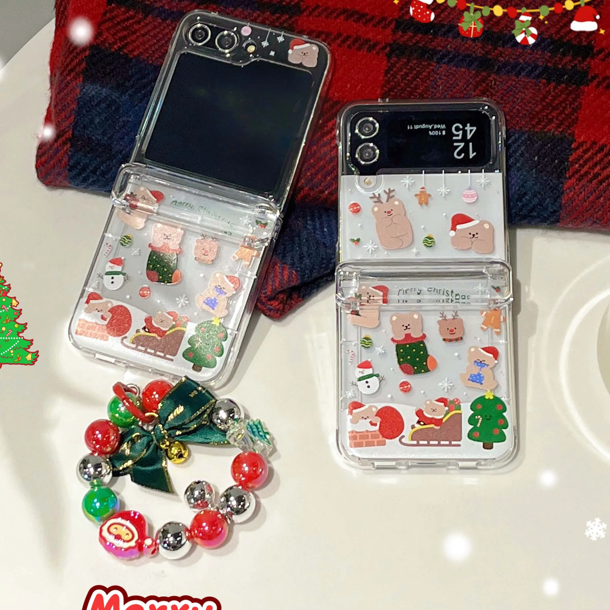 Coque De Téléphone Avec Bracelet Rigide Pour Samsung Galaxy Z Flip 3, 4, 5, 5G, Flip4, Flip5, Flip3 Box, Happy Christmas, Cool Cute Cat, Pc Cartoon