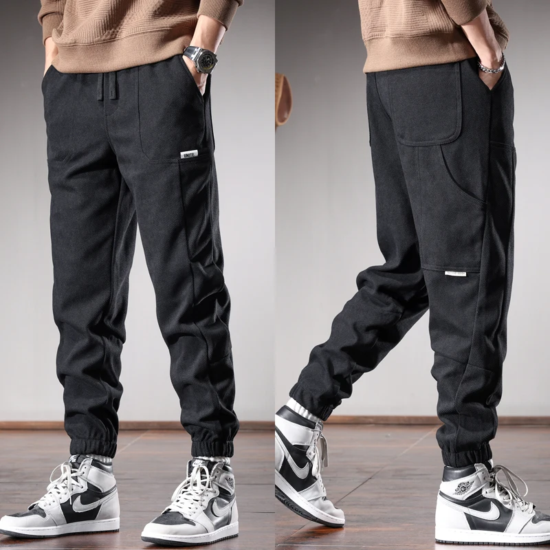 Autumn Black Baggy Pants Men Casual Sports Pencil Pants Streetwear Loose Clothing Elastic Waist Drawstring Jogging Trousers