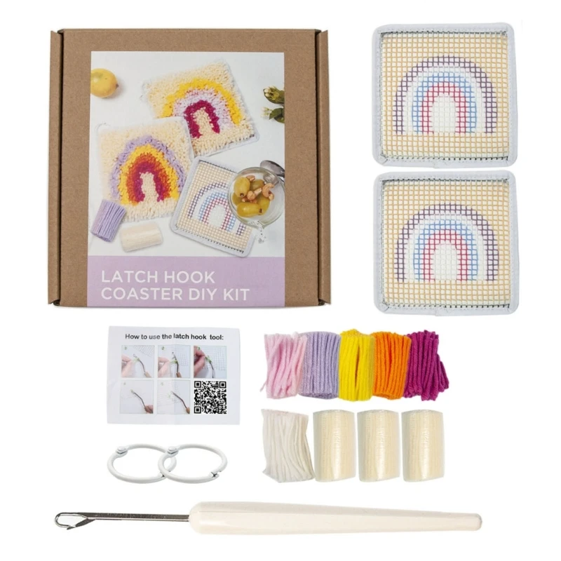 DIY Hook Coaster Kits DIY Crochet Carpet Rainbow Patterns Yarn Coaster craft supplies