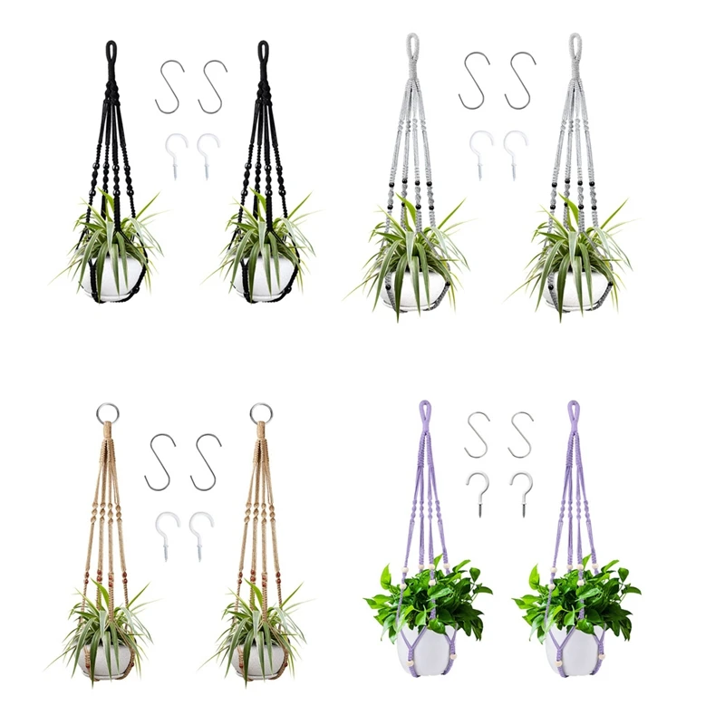 

New-2Pcs Macrame Hanging Planter, Hanging Planter Set, Handmade Hanging Plant Stand For Indoor And Outdoor Decor