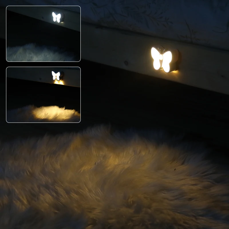 Butterfly Motion Sensor Night Light LED Under Cabinet Lights Rechargeable Lamp for Closet Wardrobe Stair Bedroom Kitchen Decor