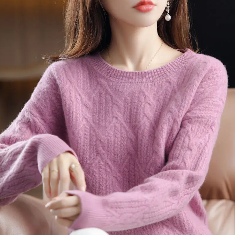 

Elegant O-Neck All-match Solid Color Sweaters Women's Clothing 2023 Winter Loose Knitted Korean Pullovers Casual Tops