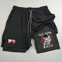 Short de sport Anime Hanma BAKI pour homme, séchage rapide, double couche, objectifs de gym, course à pied et fitness, 2 en 1 1