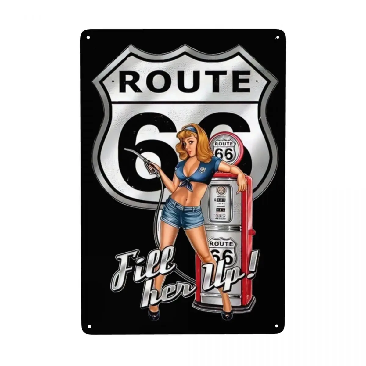 Vintage Route 66 Stazione Di Servizio Pin Up Metal Tin Sign Rettangolo Custom Fill Her Up Signs Placche Pub Cafe Yard Wall Decor Art