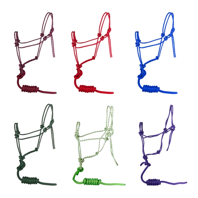 Cavpassion-Red Horse Bridle, Horse Halter, Blue Horse Halter with Leading Rope, Purple Riding Horse Halter 2