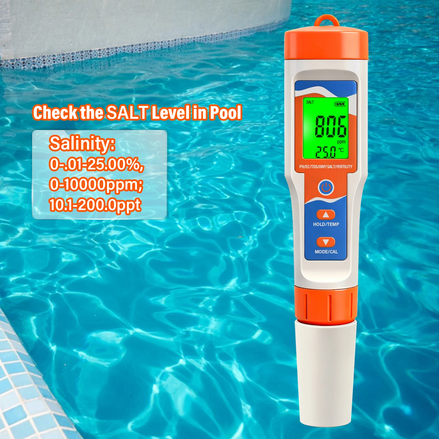 7-in-1 Pool Water Tester Digital Water Quality Meter for Swimming Pool SPA pH/OR